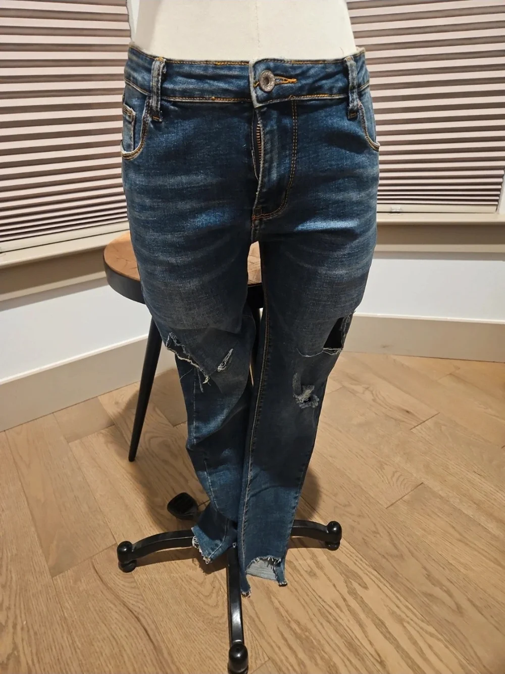 POL Womens’s Distressed Straight Jeans - Dark Blue Size S